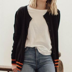 Black Organic Cotton Cardigan with Orange Stripes
